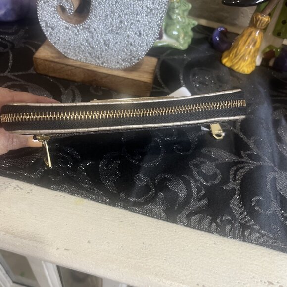 Brahmin Black & Gold Embossed Leather Zip Around Wallet - Picture 4 of 12